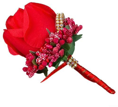 HanOaki Paquete múltiple de 2, 4, 6 ramilletes de boda con pin de seguridad, cinta de seda, lirio de cala, flores artificiales para celebraciones (4 unidades, rojo)