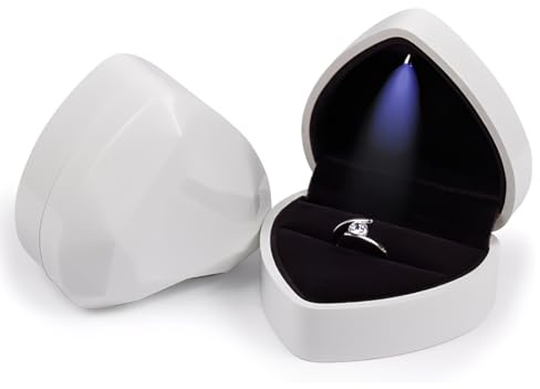 YOFDAL Caja de Anillo con Luz LED, Forma de corazón con luz LED, Joyero para Anillo de Compromiso, Compromiso, Festival, San Valentín, Blanco