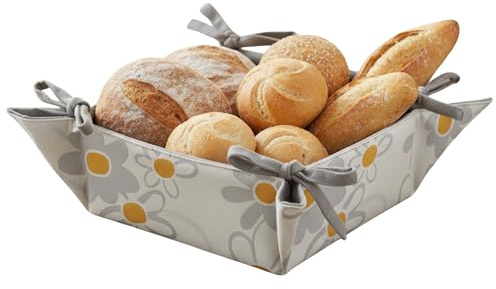MOORG Cotton Bread Basket, Table Bread Holder with Zip, Daisy Design, 20 x 20 x 9 cm