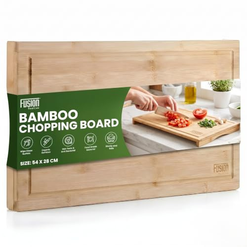 Fusion Food Bamboo Chopping Board - Large Wooden Chopping Board for Kitchen | 54 x 28cm Food Grade Bamboo Cutting Board for Meat, Vegetables & Bread, Durable Countertop Kitchen Board