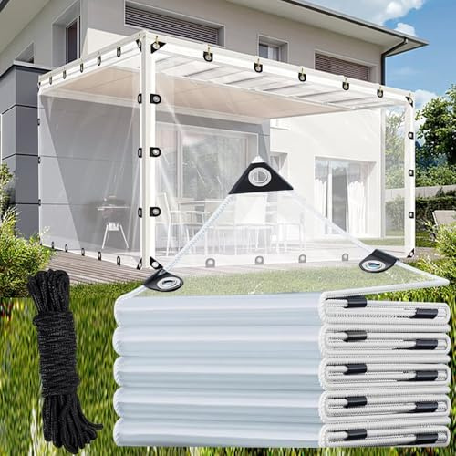 PIPRE Lona Impermeable Transparente con Ojales, 2.4 m x 2.6 m Lona Impermeable, Transparente, para Exteriores, terraza, gallinero, balcón