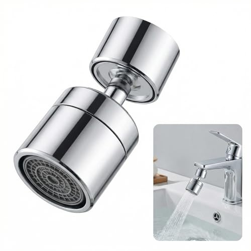 360° Wasserhahn Aufsatz Schwenkbar, Drehbarer Wasserhahnaufsatz mit Luftsprudler – M22/M24 Verlängerung, wasserhahn verlängerung für Küche und Bad Aufsatz, Wassersparer für Wasserhahns, Silber