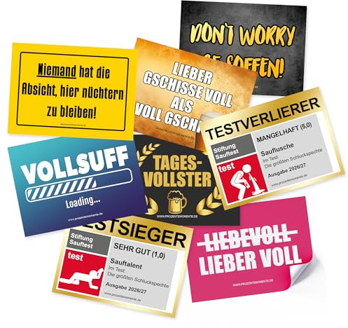 Saufsticker Set - Malle Aufkleber, für Festival oder Ballermann, witzige Sticker Sets für Party, Trinkspiel, JGA, Mallorca Sticker Set Accessoires lustig | 240 Stück (jedes Motiv 30x)