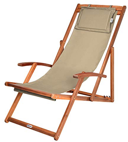 Casaria® Chaise Longue Pliante en Bois Beige Chaise de Plage 3 Positions Chilienne transat Jardin Exterieur