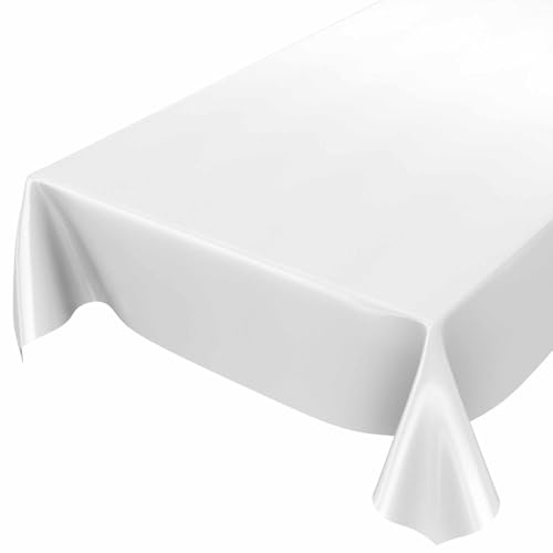 ANRO Wachstuchtischdeck Wachstuch Garten Tischdecke Outdoor Indoor abwaschbar Weiß Uni Glanz Einfarbig RUND OVAL ECKIG 140x140cm
