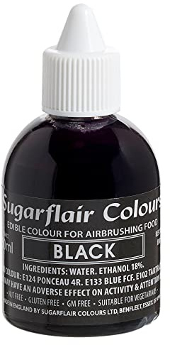 Sugarflair Airbrush Colouring Lebensmittelfarbe, Black, 60 ml | Essbare Lebensmittel Farbe Flüssig, Airbrush-Farbe für Kuchen, Cupcakes, Zuckerguss und Kuchendekorationen