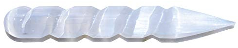 Zenergy Gems Charged Amazing Spiral Faceted Pointed Moroccan Selenite Crystal Wand + Baby Moroccan Selenite Pocket Puffy Heart (Healing Energy - Negative Energy Absorber)