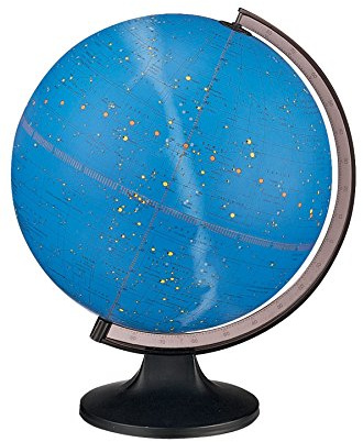 Constellation 12 Diamter Illuminated Globe, Dual map, Detailed sky map, Turn the Light ON to see all of the Constellations that represent 12 different Zodiac Signs(12/30cm diameter). Provoke your imagination in new ways. With brightly illuminated starts, constellations and nebulae, this globe allows you to witness the luminous beauty of approximately 70 celestial images. Features a molded black base and a smoke colored semi-meridian.