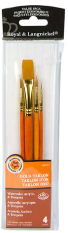 Royal & Langnickel Royal Zip N' Close Gold Taklon Round and Flat 4-Piece Brush Set
