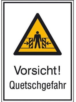 Indigos UG Aufkleber Vorsicht! Quetschgefahr Warnschild - 13,1x18,5 cm - selbstklebender Sicherheits Aufkleber für Tür oder Wand - Warnschild für Gebäude, Hotel, Büro, Firma, Haus, Praxis