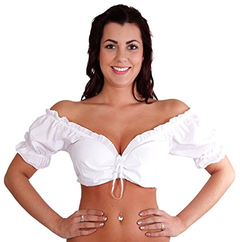 Dirndlblus – traditionell blus i vitt med dragsko (carmenblus), Vit, 40