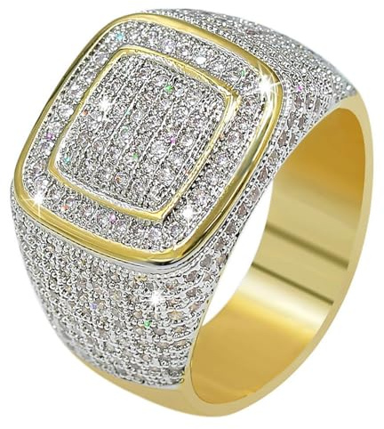 JINAO Rings for Men - Pinky Ring Iced out Cubic Zirconia 14K Gold Plated Anillos Para Hombre Signet Band Mens Jewelry (7)