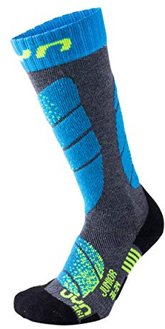 UYN Jungen Ski Kinder Socke, Grau (Medium Grey Melange/Turquoise), 32 EU