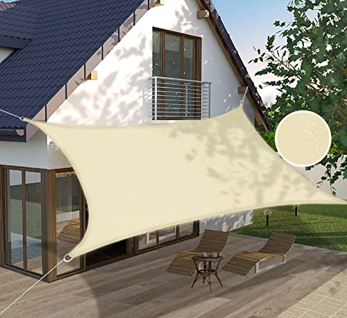 Ommda Sonnensegel Rechteckig Oxfordgewebe HDPE Wasserdicht UV Schutz 95% Sonnencreme Sonnenschutz Garten Balkon und Terrasse Beige 5x6m
