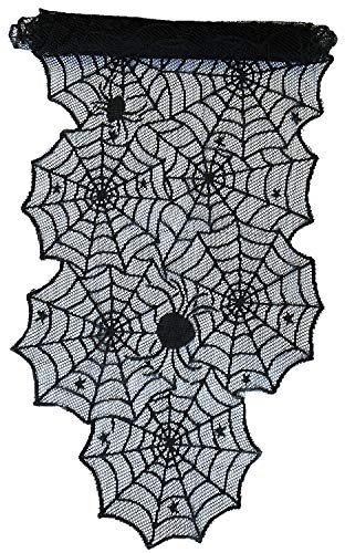 Oblique Unique® Tischläufer Spinnennetze und Spinnen mit Spitze Tischband Tisch Läufer Tischdeko für Halloween Deko Dekoration Schwarz 45cm breit 1,8m lang
