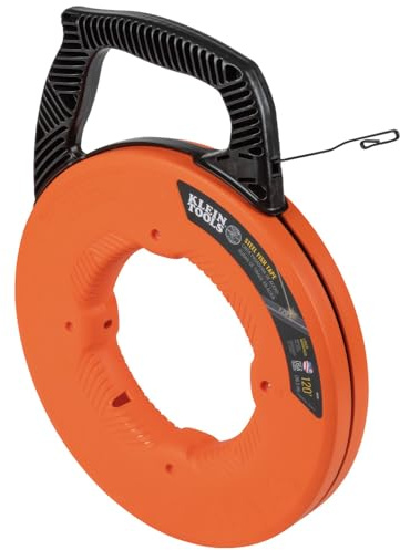Fish Tape, Steel Wire Puller with Double Loop Tip, Optimized Housing and Handle, 3 mm x 36.6 m, Klein Tools 56333