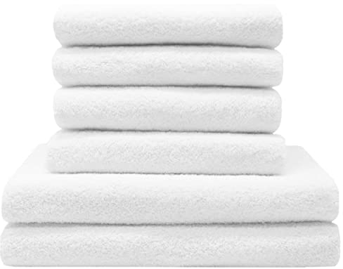 ZOLLNER Handtuch Set aus 4 Handtücher 50x100 cm & 2 Duschtücher 70x140 cm - saugstarke und weiche Tücher in weiß - mit praktischem Aufhänger - waschbar bis 95°C - Baumwolle - Hotelqualität