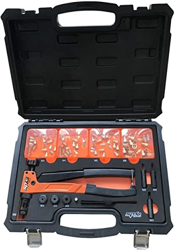 SP TOOLS SP69011 - Set Blindnietzange M3 bis M6 - Set Blindnietmuttern, 4x Stifte, 4x Düsen, 1x Schlüssel, 80 Muttern - Kfz-Werkzeug - Blindnietzangen - Professional Quality