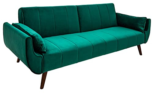 invicta INTERIOR Retro Schlafsofa DIVANI 220cm smaragdgrün Samt Bettfunktion Schlafcouch Schlaffunktion Couch
