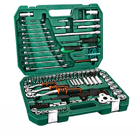 GJX Werkzeugkoffer Mechanics Tool Set Kit Sockel Ratchet Set Schlüssel-Satz 1/4 3/8 1/2 Kurz Buchse Kombischlüssel Zündkerzenschlüssel 1/4 3/8 1/2 Ratschenschlüssel for Auto Reparatur & Haushalt