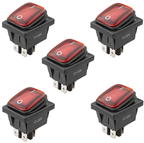 VISSQH 5 Pcs 4-Broches 2-Positions Interrupteur à bascule.12V 24V 20A Interrupteur à Bascule Étanche avec Indicateur LED,ON-OFF DPST,pour Voiture Camion Moto Bateau Marine(Rouge)