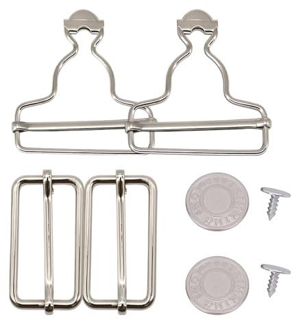 Trimming Shop 35mm Latzhosenschnallen mit rechteckigem Schieber Tri-Glide-Schnallen & Jeansknöpfe ohne Nähen für Hosenträger, Kinderoveralls, Träger, Overalls, Silber, 2 Stuck