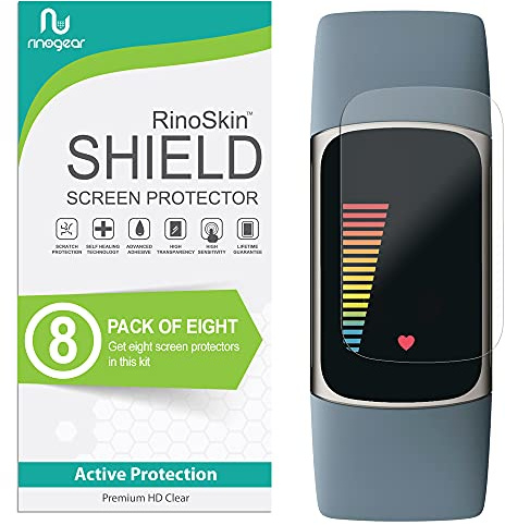 RinoGear (8-Pack) Screen Protector for Fitbit Charge 6 / Charge 5 Screen Protector [Flexible Clear Film] Case Friendly Accessories