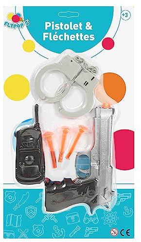 FLYPOP'S - Set de Police - Accessoires de Déguisement - 184211 - Noir - Plastique - Policier - Jouet Enfant - Carnaval - Costume - Pistolet - Menotte - 21 cm x 38,5 cm - À Partir de 3 Ans