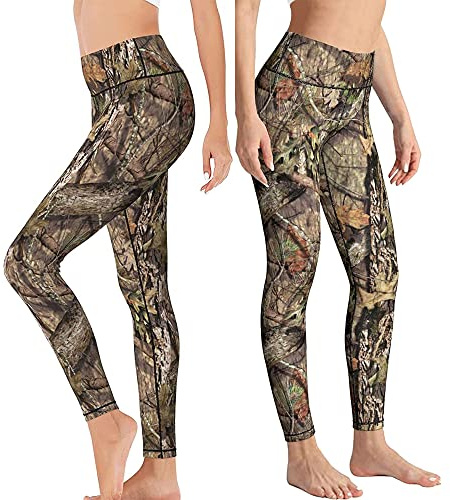 Yaateeh Hunting Camo High Waist Yoga Pants Tummy Control Workout Running Leggings Capri for Women, Medium