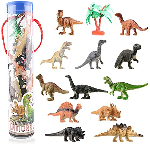Jormftte Mini Dinosaur Toys, 12 Piece Dinosaurs Play Set, Mini Dinosaur Figures Plastic Toys Model Play Set, Realist Figures Cake Topper Party Decorations for Kids