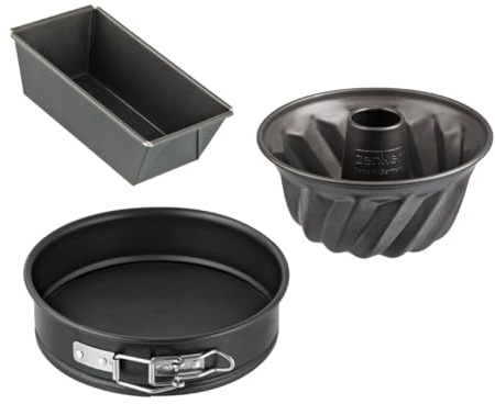 Zenker 9991850 Set de 3 moules à manqué spécial mini avec à cake, moule à kougelhopf, à charnière, Acier inoxydable, Noir, 15 x 5,5 x 8,5 cm, 18 cm, 16 cm