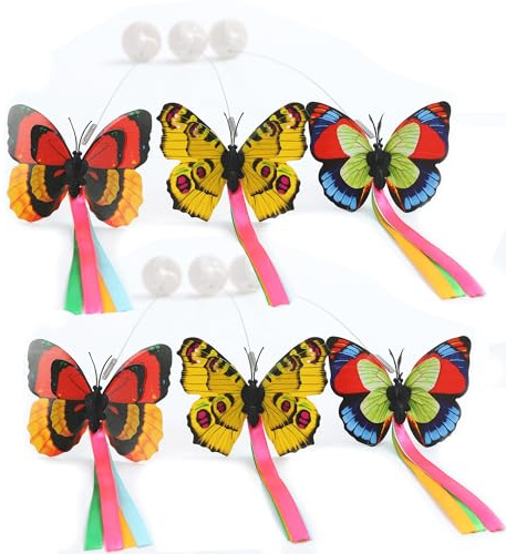 Vealind Interaktives Katzenspielzeug für den Innenbereich, mit 360 ° drehbarem Schmetterling (Schmetterling 6-Pack)