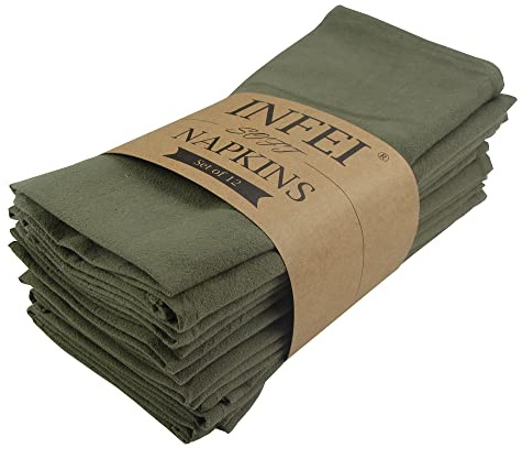 INFEI Einfarbige Cloth Servietten aus Geschirrtuch, 12er-Set (15,7 x 11,8 Zoll), Wiederverwendbare Küchentischserviette aus Baumwolle, für Partys, Hochzeiten, Hotel und Heimgebrauch (Armee Grün)