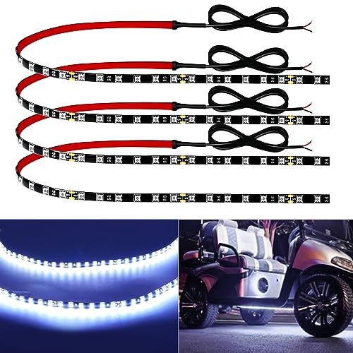12V Led Light Strip 24 Connectable White Led Strip Lights for Cars Golf Cart Motorcycle Boat Trucks Waterproof Interior& Exterior, 4Pack