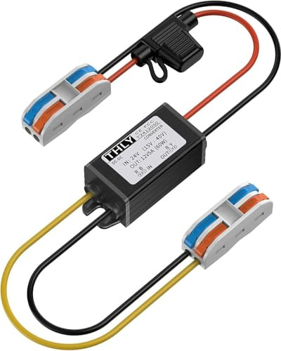 Convertisseur de Tension DC 24V à 12V 5A 60W, Transformateur Abaisseur Étanche avec Fusible et Blocs de Câblage, Réducteur de Tension pour Chariot de Golf, LED, Système Solaire, Véhicule