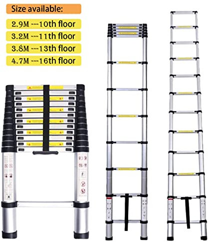 Panana Telescopic Ladder, 3.2m/ 10.5ft Stainless Steel Extension Ladder, Collapsible Portable Loft Ladder with Non-Slip Feet, Adjustable Height Step Ladder for Home Outdoor Use
