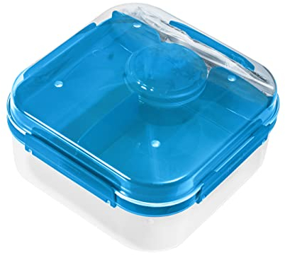 BranQ Home essential Lido Boîte à déjeuner pratique de 1,6 l avec couverts (fourchette et couteau) et un récipient à fermeture à vis pour sauce ou noix, sans BPA, parfaite pour les salades et les