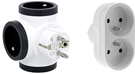 Legrand - Fiche multiprise rotative avec 3 prises latérales avec terre - blanc et gris foncé & Biplite 16A façade - Blanc