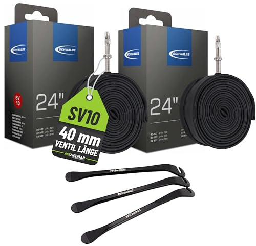 2er Set Schwalbe Fahrrad Schlauch SV10 40mm 24 Zoll (40/62-507) inklusive 3 MSZweirad Reifenheber