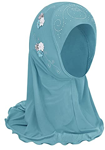FakeFace Mädchen Kopftuch Kinder Muslimischer Hijab Kleines Mädchen Moslem Schal mit Blumen Arabien Islamische Kopfkappe Kleidung Schal Sommer Stretch Turban Gesichtsschleier Kopfbedeckung