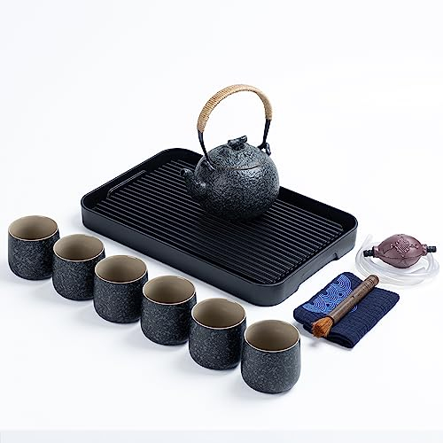 TEANAGOO Service à thé japonais complet avec plateau, gris anthracite, service à thé en porcelaine de Chine, 1 théière (700ml/25oz) + 6 tasses à thé (205ml/7.2oz),U1, plateau à thé avec