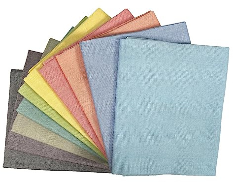 Chambray Fat Quarters Stoffpaket mit 10 Stück (45 x 55 cm), 100 % Bio-Baumwolle, Bastelstoff, Stoffpaket für Handwerk, Quilten, Patchwork