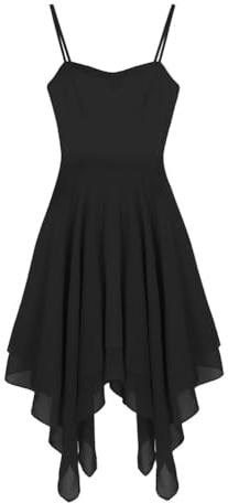 Vsadsau Asymmetrische Chiffon-Spaghettiträger für Damen, modernes Ballsaalkleid, Ballett-Tutu, Lyrische Kostüme, Schwarz , XX-Large