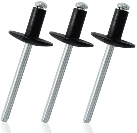 Zorveiio 60 remaches ciegos de aluminio de brida grande de 3/16 x 1/2 pulgadas para instalar accesorios, color negro