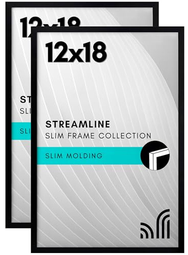Americanflat 12x18 Poster Frame with Polished Plexiglass - Set of 2 - Streamline Collection - Thin Border Photo Frame for Wall Display - Hanging Hardware Included - Black