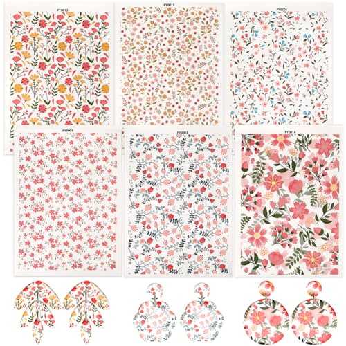 craspire 6 Stil Blumen-Ton-Transferpapier Für Polymer-Ton, Blumen-Transferblätter, Boho-Retro-Wasser-Transferblätter, Schmuckherstellung, Ohrringe, DIY, Polymer-Glasur, Töpferei, Emaille-Werkzeuge