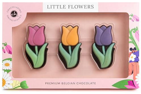 Tulpen aus Zartbitterschokolade - drei flache Schokoladenblumen | Geschenk | Geschenkidee | Frauentag | Geburtstag | Weihnachten | Ostern | Mann | Frau | Kind | Valentinstag | Schokoladenfiguren
