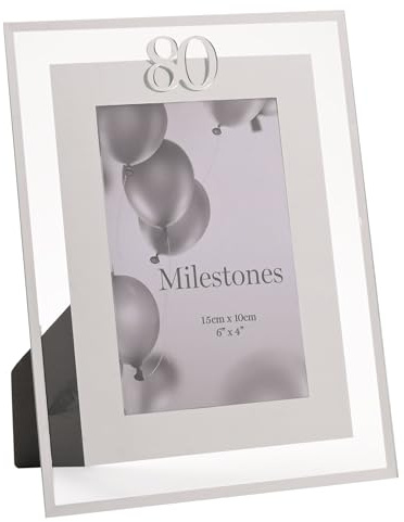 Widdop Milestones Cornice portafoto con bordo a specchio per il 80° compleanno - Cornice per foto per compleanni - Apertura 15 x 10 cm - Elegante design regalo per cornice per foto di compleanno