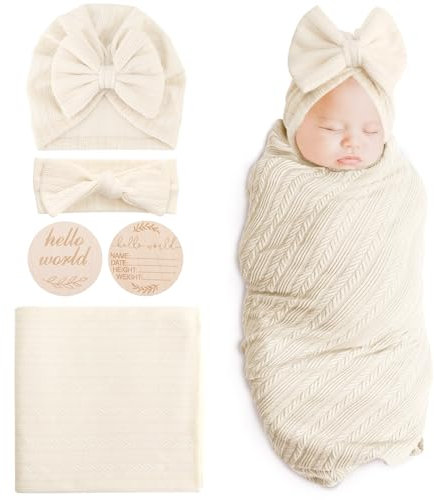 DRESHOW Baby Pucktuch Baby Decke Neugeborenen Swaddle Pucksack mit Baby Bogen Mütze Stirnband