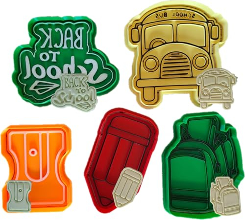 Tagliabiscotti.it - Back to School Set 5 cookies cutter/tagliabiscotti - Ritorno a scuola - Formine per realizzare Biscotti o decorazioni in pasta di zucchero - Dimensioni medie 8cm (vedi foto)